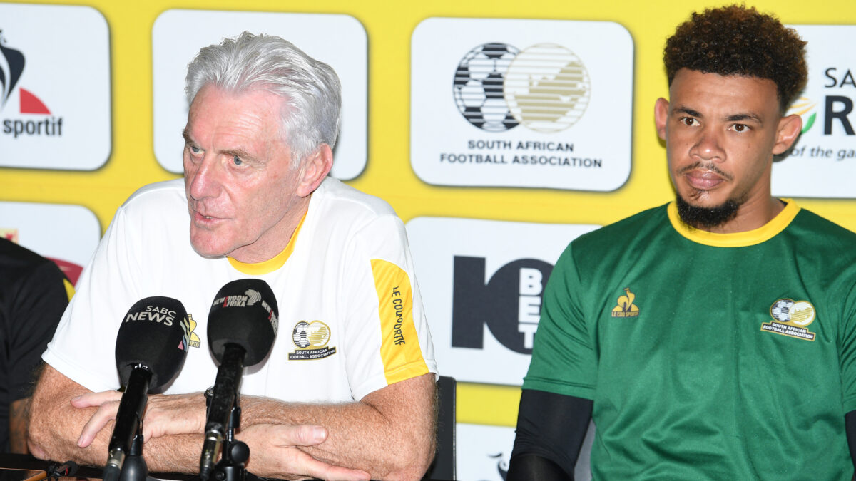 Hugo Broos and Ronwen Williams during a Bafana Bafana training session and press conference at TUKS High Performance Centre in Pretoria on 13 November 2023.